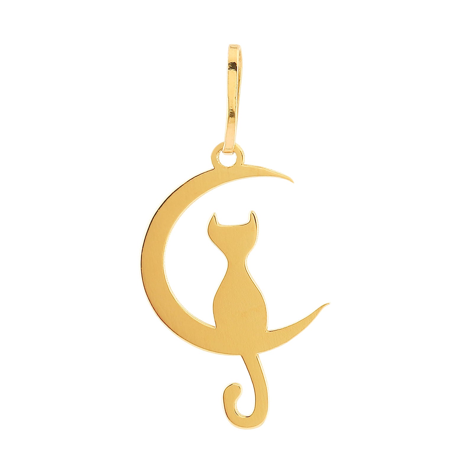 Pingente Gato Lua Ouro 18k 750