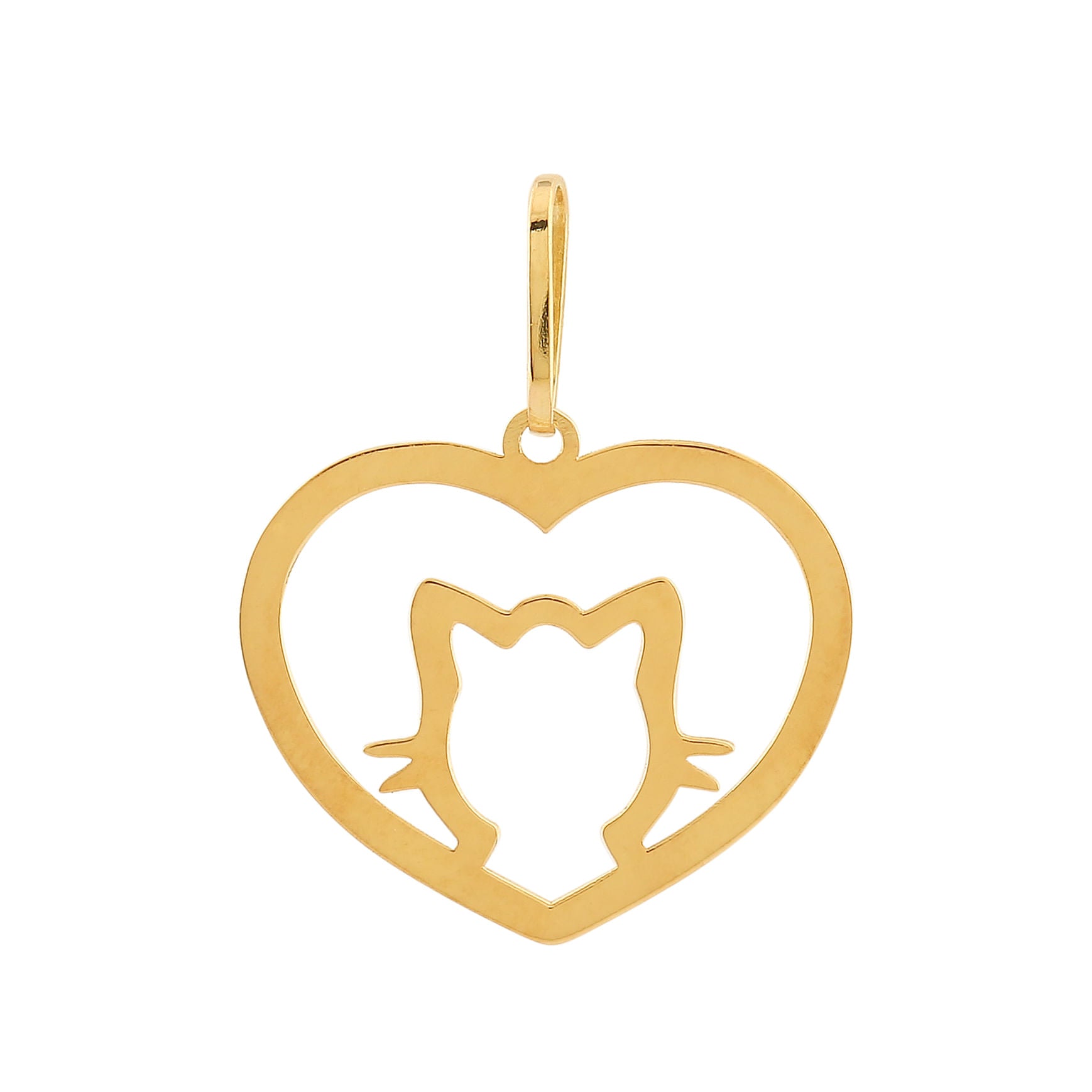 Pingente Coração Gato Ouro 18k 750