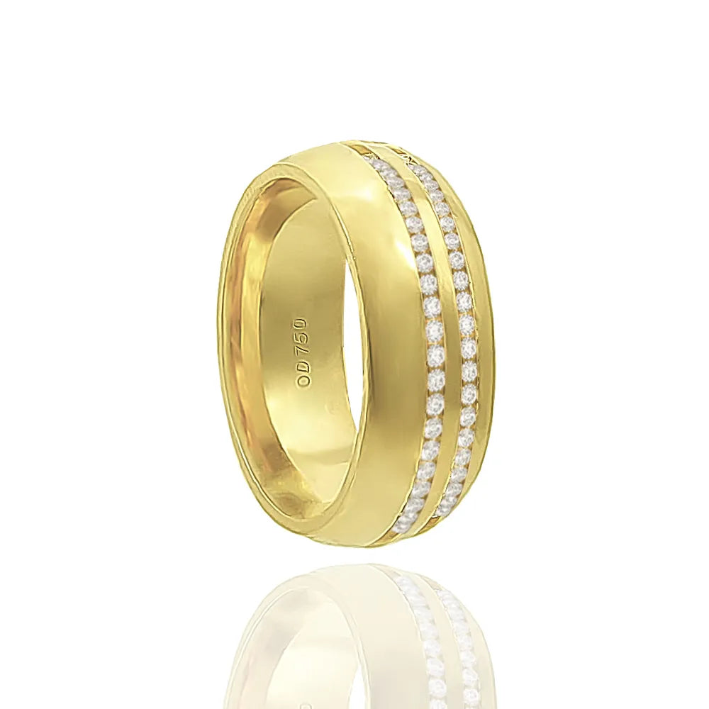Aliança Individual Trabalhada 8mm com Diamantes Ouro 18k 750 Peso Médio 11g - AT29