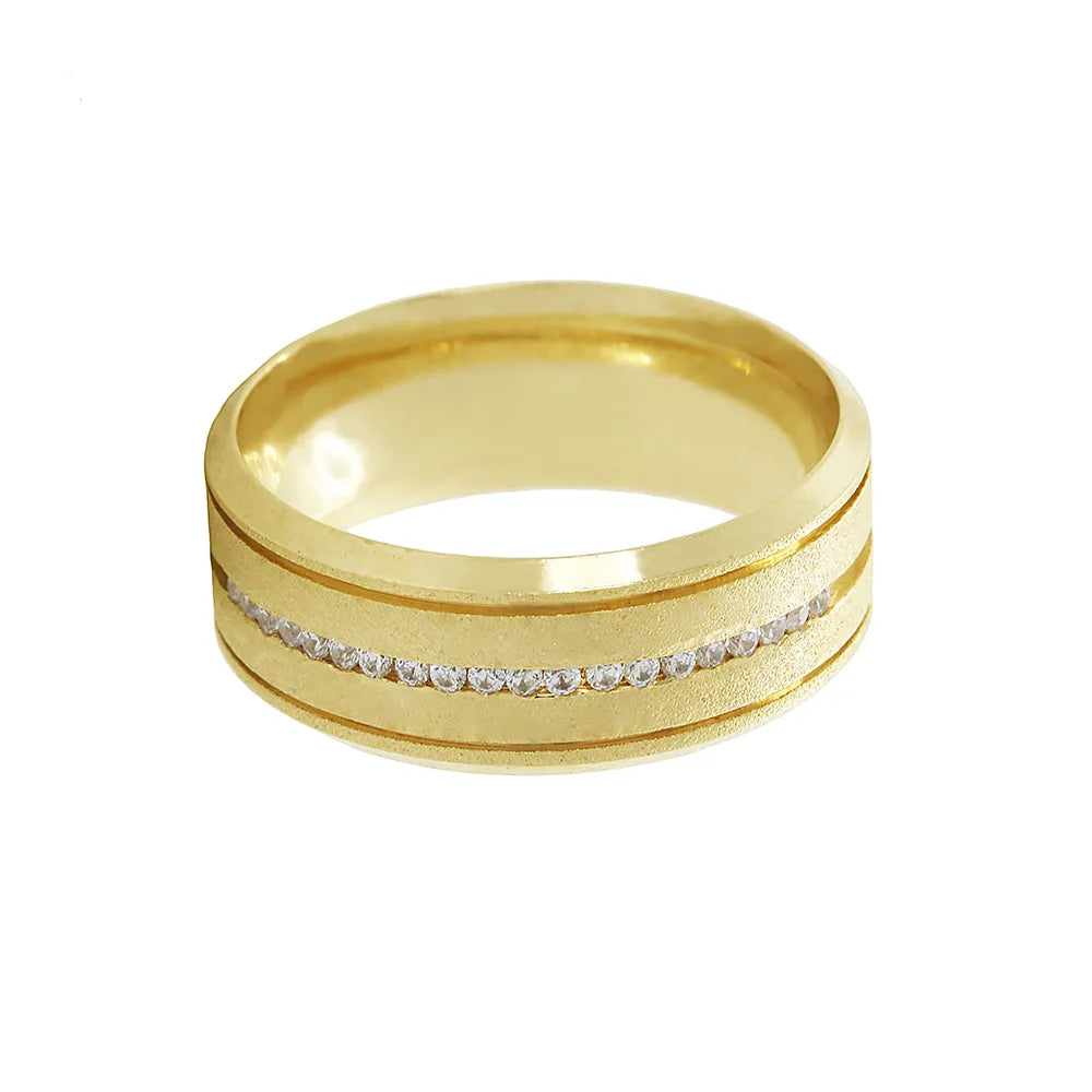 Aliança Individual Trabalhada 8mm com Diamantes Ouro 18k 750 Peso Médio 9g - AT30