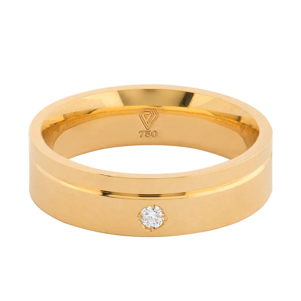 Aliança Individual Reta 5mm com Diamante Ouro 18k 750 Peso Médio 6,5g - AT19