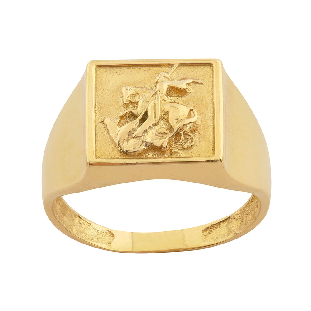 Anel Quadrado São Jorge Fosco e Liso Ouro 18k 750