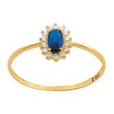 Anel Formatura Ouro 18k 750 Safira Sintética e Zircônias