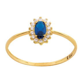 Anel Formatura Ouro 18k 750 Safira Sintética e Zircônias