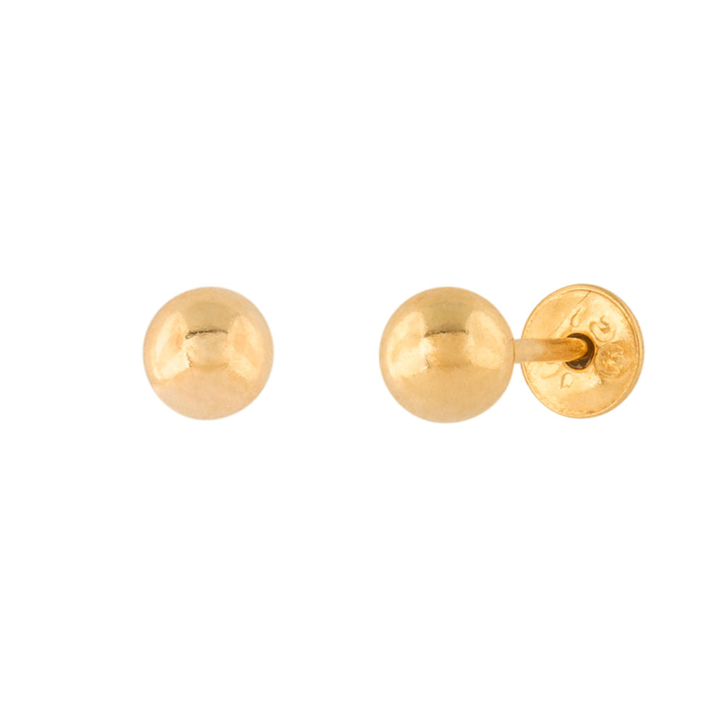 Brinco Infantil Bola 3mm Ouro 18k 750
