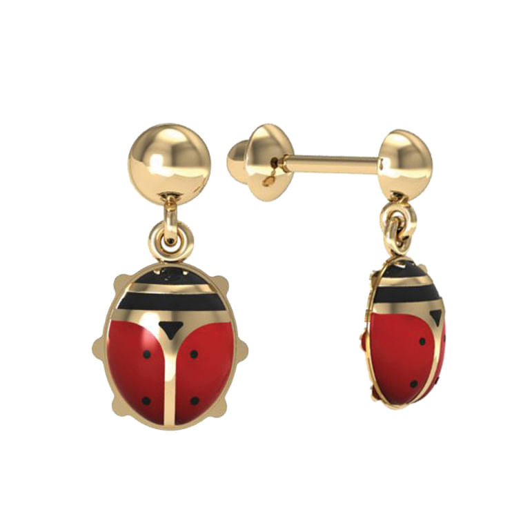 Brinco Joaninha Pendente Ouro 18k 750
