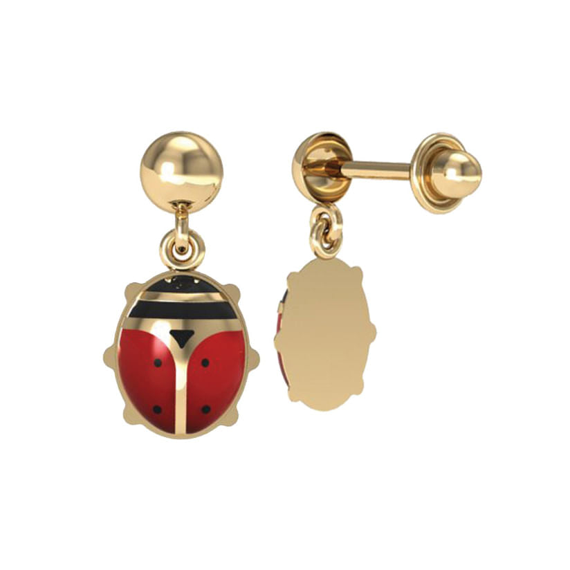 Brinco Joaninha Pendente Ouro 18k 750