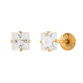 Brinco Infantil Carre Zircônia 3mm Ouro 18k 750