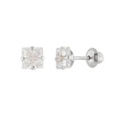 Brinco Infantil Carre Zircônia 4mm Ouro Branco 18k 750