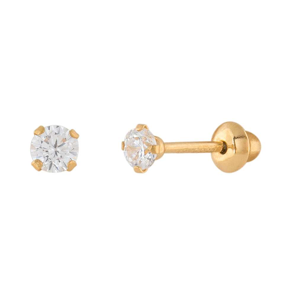 Brinco Infantil Zircônia 3mm Ouro 18k 750