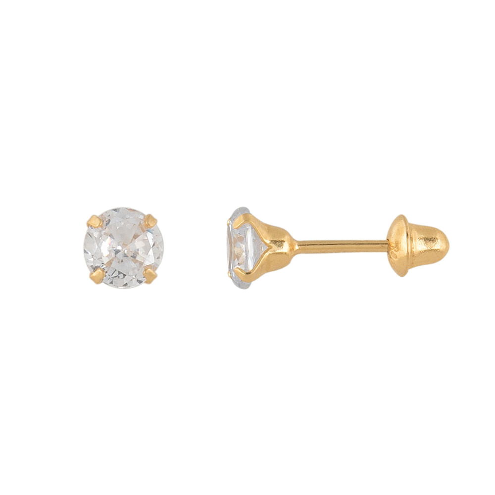 Brinco Infantil Zircônia 4mm Ouro 18k 750