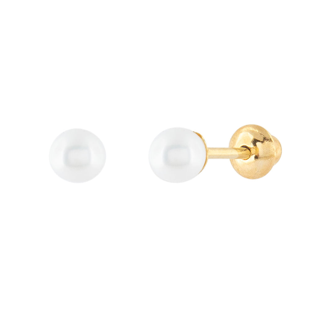 Brinco Infantil Ouro 18k 750 Pérola 3mm