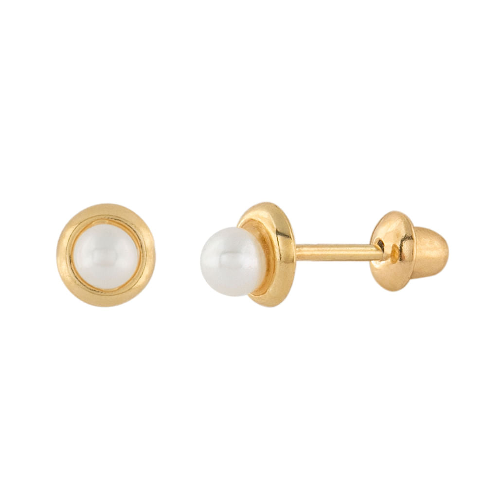 Brinco Infantil Pérola Roseta 2,5mm Ouro 18k 750