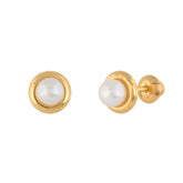Brinco Infantil Pérola Roseta 3mm Ouro 18k 750