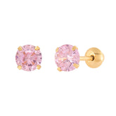 Brinco Infantil Cálice Zircônia Rosa 4mm Ouro 18k 750