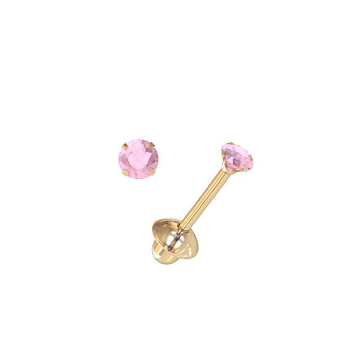 Brinco Infantil Zircônia Rosa 2,5mm Ouro 18k 750