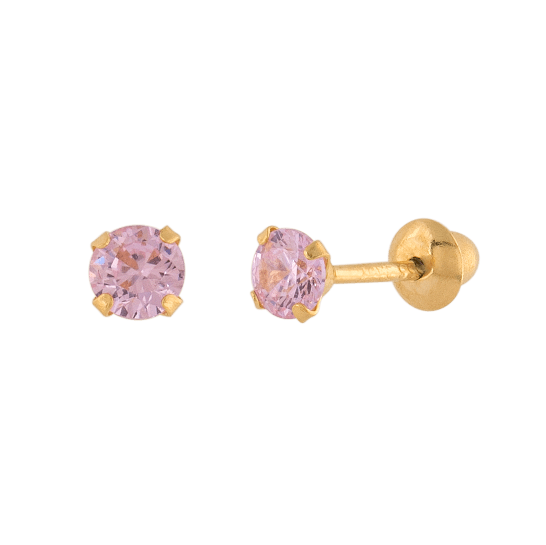 Brinco Infantil Cálice Zircônia Rosa 3mm Ouro 18k 750