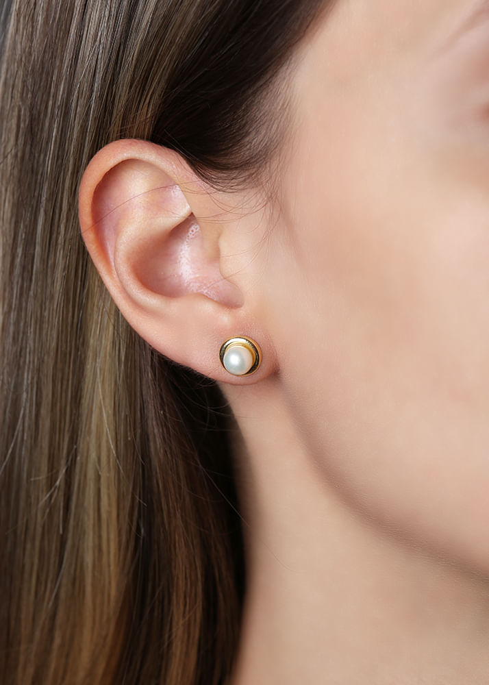 Brinco Pérola Roseta 6mm Ouro 18k 750