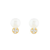Brinco Infantil Pérola e Zircônia Ouro 18k 750