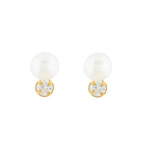 Brinco Infantil Pérola e Zircônia Ouro 18k 750