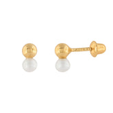 Brinco Infantil Bola com Pérola 3mm Ouro 18k 750