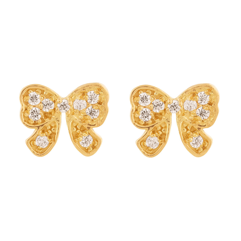 Brinco Lacinho com Zircônias Ouro 18k 750