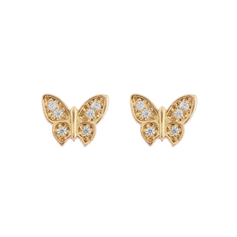 Brinco Borboleta com Zircônias Ouro 18k 750