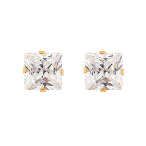 Brinco Carre Ouro 18k 750 e Zircônia 5mm