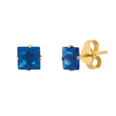Brinco Carre Ouro 18k 750 e Safira Sintética 5mm