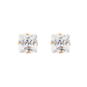 Brinco Carre Ouro 18k 750 e Zircônia 6mm