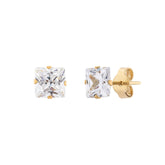 Brinco Carre Ouro 18k 750 e Zircônia 6mm