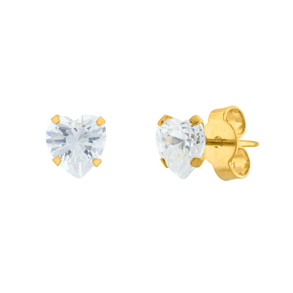 Brinco Coração de Zircônias 5mm Ouro 18k 750