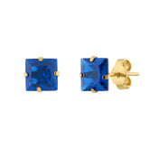 Brinco Carre Ouro 18k 750 e Safira Sintética 6mm