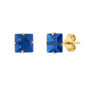 Brinco Carre Ouro 18k 750 e Safira Sintética 6mm