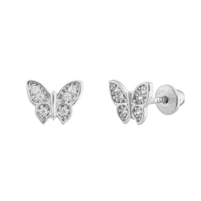 Brinco Borboleta Zircônias Ouro Branco 18k 750