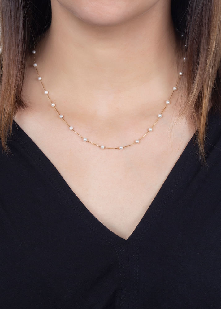 Gargantilha com Pérolas Redondas Ouro 18k 750