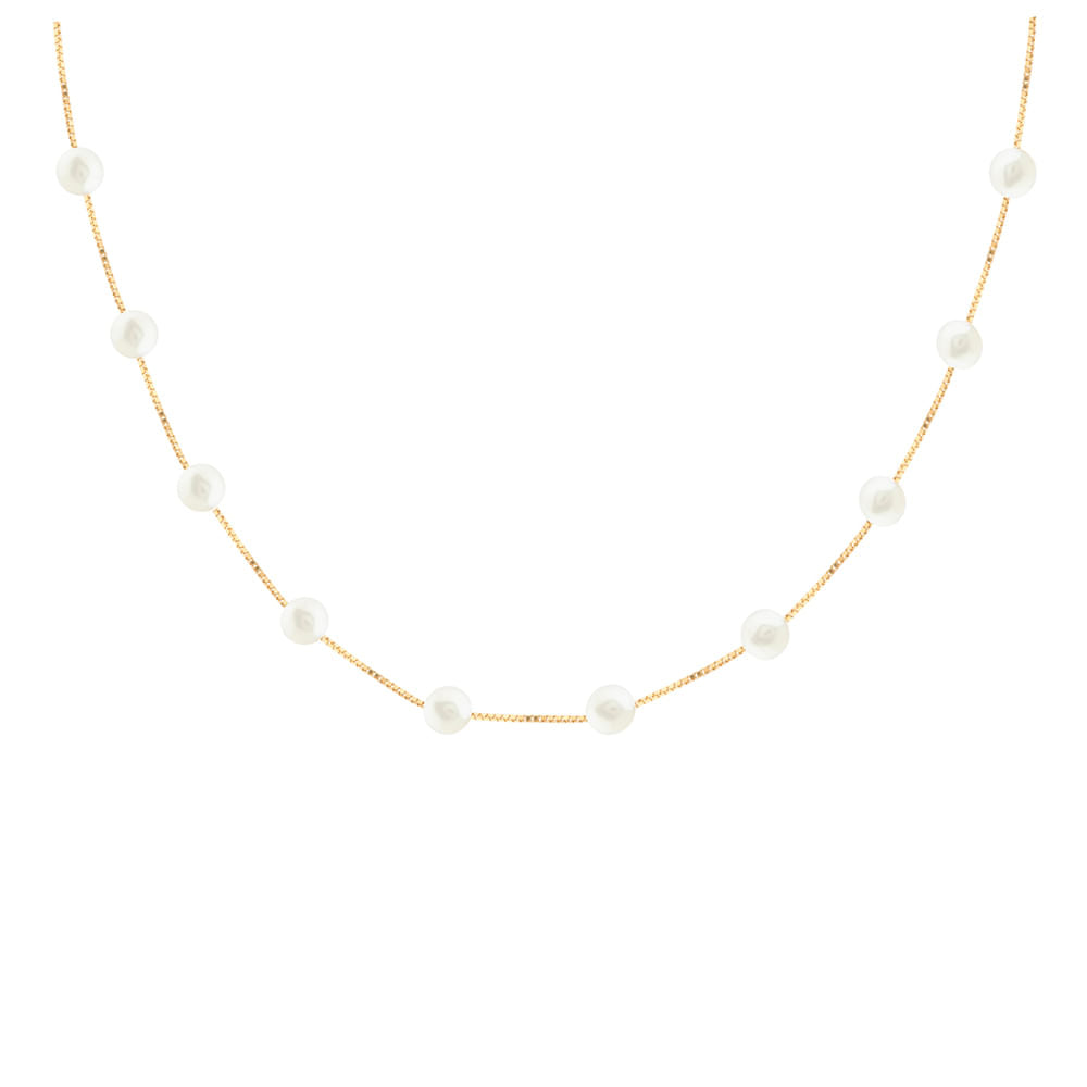 Gargantilha com Pérolas Redondas Ouro 18k 750
