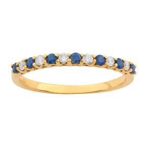 Meia Aliança de Safiras e Diamantes e Ouro 18k 750