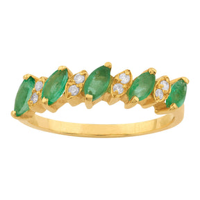 Meia Aliança Diamantes e Esmeraldas Ouro 18k 750
