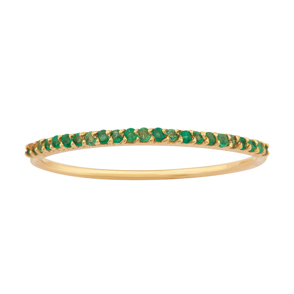 Meia Aliança Ouro 18k 750 com Esmeraldas