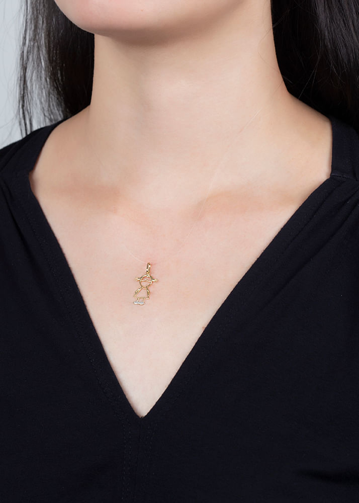 Pingente Ouro 18k 750 Menina Bicolor
