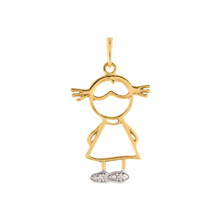 Pingente Ouro 18k 750 Menina Bicolor