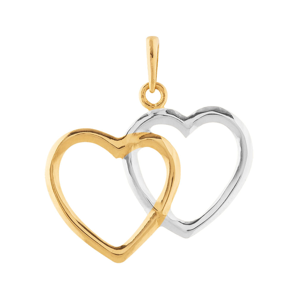 Pingente Dois Corações Bicolor Ouro 18k 750