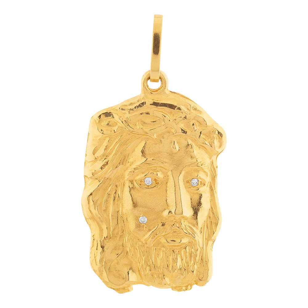 Pingente Face de Cristo com Diamantes Ouro 18k 750
