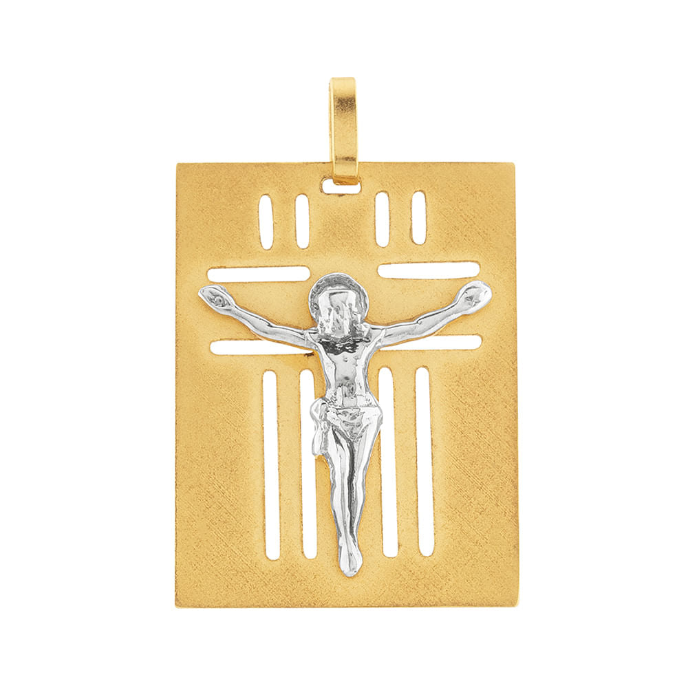 Pingente Placa Cristo Bicolor Ouro 18k 750
