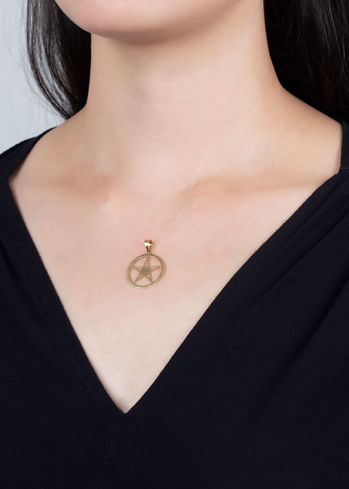 Pingente Pentagrama Com Círculo Ouro 18k 750
