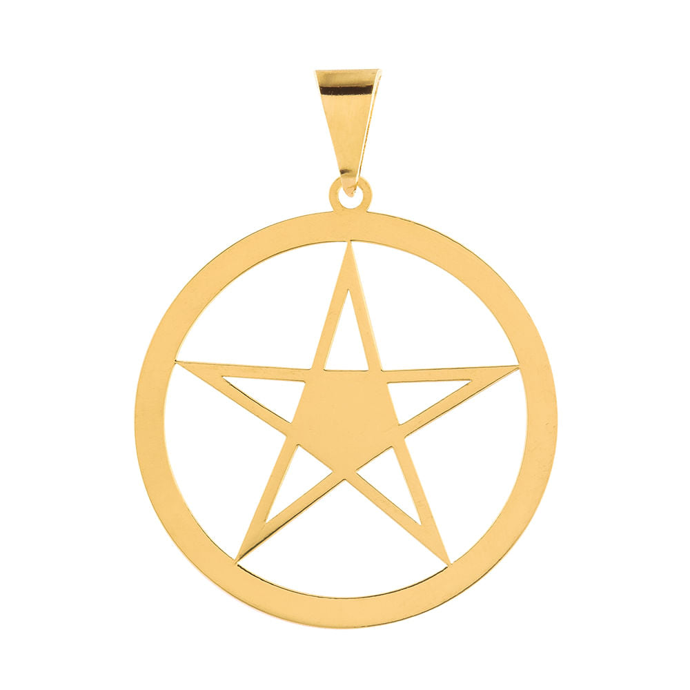 Pingente Pentagrama Com Círculo Ouro 18k 750