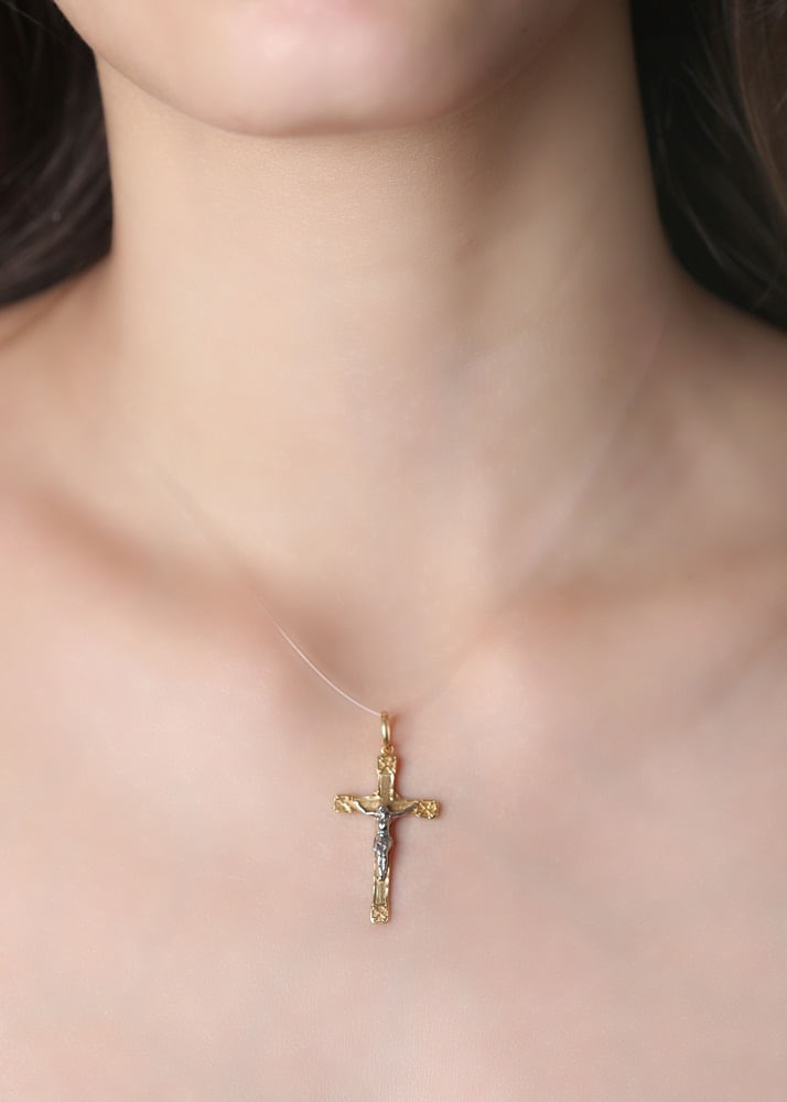 Pingente Cruz Bicolor Ouro 18k 750