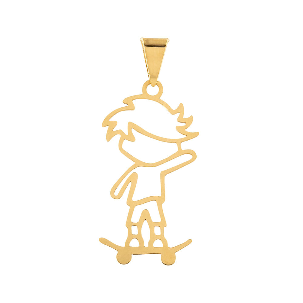 Pingente Menino Vazado Skate Ouro 18k 750