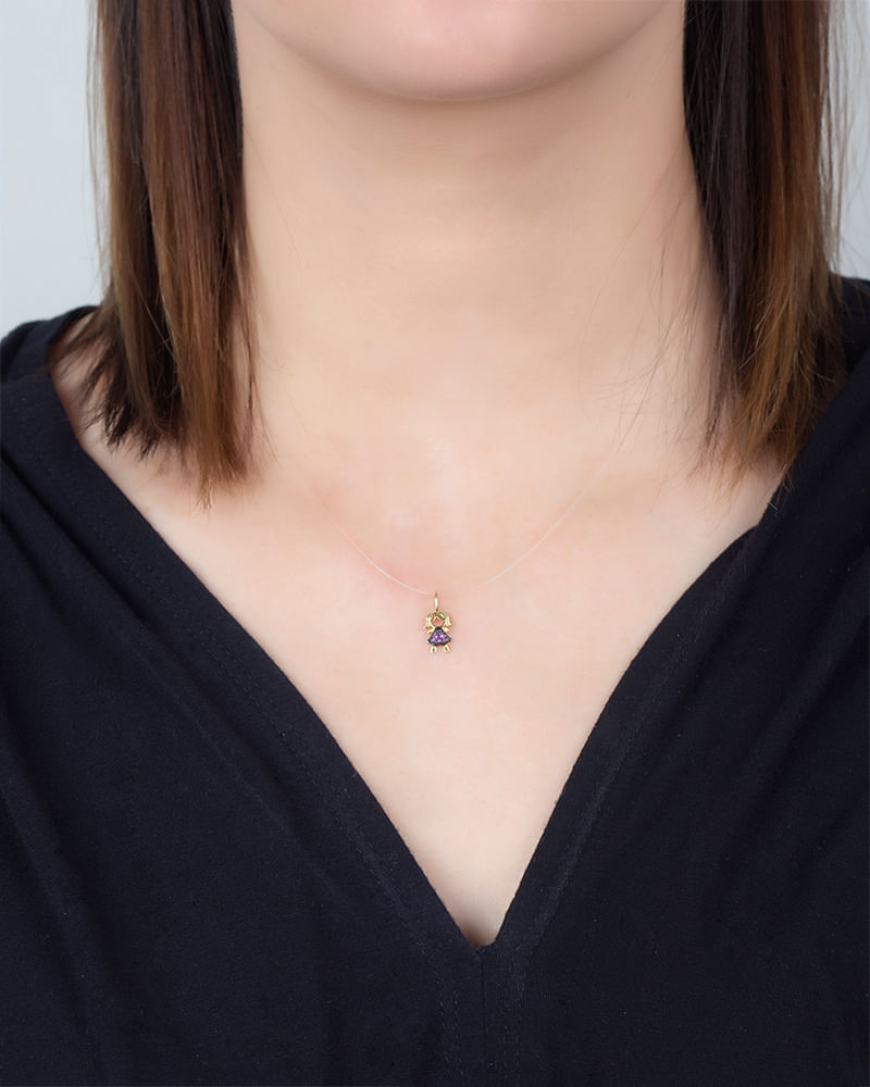 Pingente Ouro 18k 750 Menina Rubi Sintético